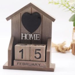 Decorative Objects & Figurines 1 Set Retro Desk Perpetual Calendar Mini House Shape Wooden Old Classic Home Table Decor