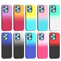 Gradient Double Color Cellphone Hybrid Armor Phone Cases For iPhone 14 Pro Max 13 12 11 case 2 in 1 TPU PC Shockproof Mobile Back Cover B2