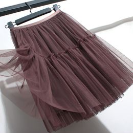 Spring Summer Autumn Sexy Half Skirts Girl Cheerleader Gauze Skirt Fluffy Bottomed Short Mesh Skirt High Waist Thin Ruffle Skirts