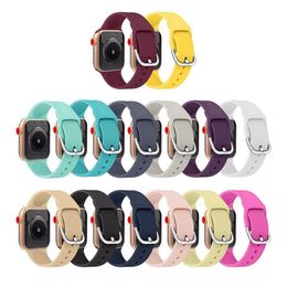 Silicone Watchband Loop Sport Watch Bands Replacement Strap Metal Button iWatch Accessories for Apple Watch Series 7 6 5 4 3 2