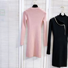 Casual Dresses Style Street Women Hollow Diamonds Knitting Dress Autumn Winter Korean Fashion Long Sleeve Pullover O-Neck Office