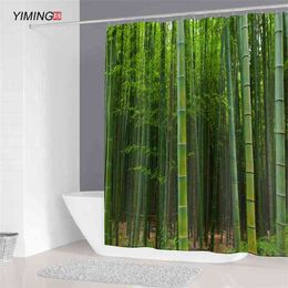3D green forest printing bathroom shower curtain polyester waterproof and mildew proof home decoration curtain 210402