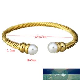 Stainless Steel Bangle Female European and American Fashion Design Sense Female Twist Bracelets Inlaid Pearl Accessories to Give Mom