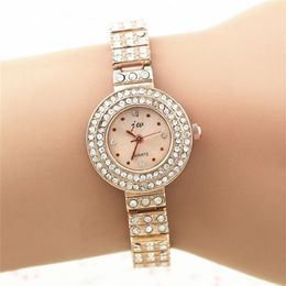 100pcs/lot JW-3459 double row crystal rose gold bracelet watch elegance crystal watch wrap quartz dress wristwatch for women T200420