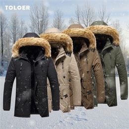 Winter Parka Coat Men Hooded Casual Thick Warm Mens Overcoat Windproof Fur Collar Fleece Hat Detachable Male Outerwear 201209