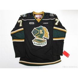 Nik1 Cheap custom BERUBE #77 LONDON KNIGHTS OHL BLACK CCM HOCKEY JERSEY stitch add any number any name Mens Hockey Jersey XS-6XL