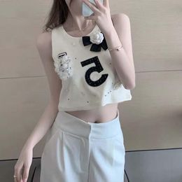 Women's T-Shirt Summer Top Women Sleeveless 3D Flowers Tank Sexy Women's Vest Bead Female Tops White Black Street WomensWomen's