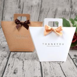 Gift Wrap 10/20pcs White Bronzing &quot;Thank You&quot; Kraft Paper Candy Box With Ribbon Packaging Bag Party Favor Wedding Birthday