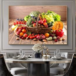 Vegetable and Fruits In Basket Kitchen Canvas Paintings Decor Poster and Prints Green Food Picture for Dining Room Decoration