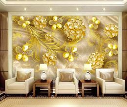 Custom 3D wallpaper mural living room bedroom Jewellery flower gold TV background wall papel de parede