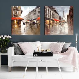 Paris City Street Eiffel Tower Landscape Oil Painting on Canvas Posters and Prints Nordic Pop Art Wall Picture For Living Room