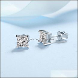 Stud Earrings Jewellery Princess Cut 2Ct Diamond Test Passed Rhodium Plated 925 Sier D Colour Couple Gift 220211 Drop Delivery 2021 J3Dq8