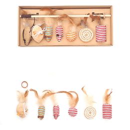Cat toy sets combination cat scratching board seven-piece set bells feathers wooden stick funny cats