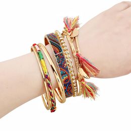 Bangle Boho Women Cuff Bracelets&Bangles Vintage Bohemia Tassel Beads Charm Bracelet Femme Multilayer Gold Colour Set JewelryBangle