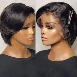 Straight Pixie Cut Hd Spitzenfront menschliches Haar Perücken vorgelegt für schwarze Frauen transparente kurze Bob -Perücke Brasilianer Remy 150% Dichte Diva2