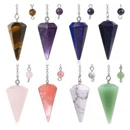 Pendant Necklaces KFT Natural Healing Crystal Quartz Hexagon Pyramid Chakra Reiki Stones Beads Chain Pendulum Stone Amulet Jewellery