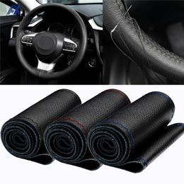 Steering Wheel Covers 36/38cm Car Cover Hand-stitched Genuine Leather Breathable Auto Protection Interior DecorationSteering