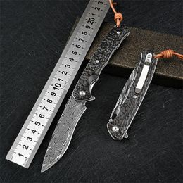 1Pcs Damascuss Flipper Folding Knife VG10 Damascus Steel Drop Point Blade Ebony Handle Ball Bearing EDC Pocket Knives