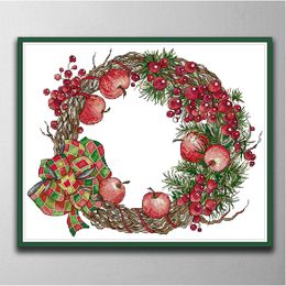 Garland-Christmas Apple home decor paintings ,Handmade Cross Stitch Craft Tools Embroidery Needlework sets counted print on canvas DMC 14CT /11CT