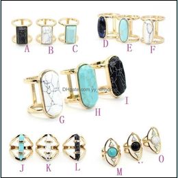 Cluster Rings Assorted White Turquoise Stone Ring For Women Jewellery Gold Colour Natural Geometry Oval Kallaite Howlite Drop De Yydhhome Dhfae
