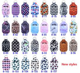 117 New Styles Neoprene Hand Sanitizer Bottle Holder Keychain Bags 30ml Bottles With Baseball Keychains Butterfly Leopard Pattern Key chain
