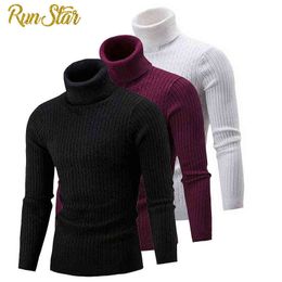 Autumn Winter Sweater Men Solid Color Long Sleeves Turtle Neck Sweaters Slim Twist Knitted Jumpers Top Men Sweater L220730