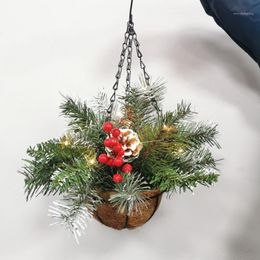 Christmas Decorations Decoration Flower Basket LED Lights Pine Cones Red Berries Ornaments Pendant Noel Year 2022 Navidad