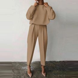 Women's Two Piece Pants 2022 Spring Solid Homewear Sets Women Long Sleeve Tops Pullover And Pyjamas Suit Lady O Neck Soft 2 Pcs Set