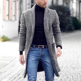 New autumn and winter warm men's retro fashion boutique singlebreasted coat long wool coat casual business coat T200117