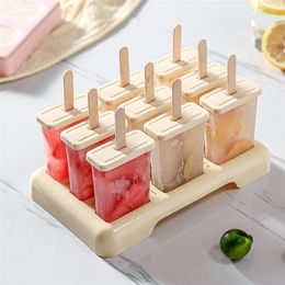 9 Cells Ice Cream Mould Reusable Mould Chocolate Tray DIY Dessert s With Popsicle Stick 220531