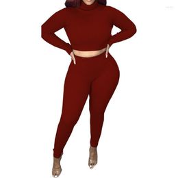 Women's Tracksuits Womens Fall 2022 Knit Two Piece Set Turtleneck Long Sleeve Crop Top Woman Ribbed Tracksuit 2 Sweater Pants High Waist1