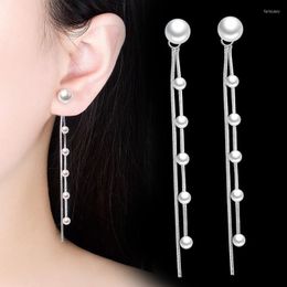 Stud Charm 925 Sterling Silver Earrings For Women Engagement Jewelry Fashion Pearls Long Earring Lady Party AccessoriesStud Farl22