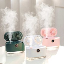 2 in1 Chargeable Wireless Air Humidifier with Conditioning Fan LED Light Ultrasonic Cool Mist Maker Fogger USB Aroma Diffuser
