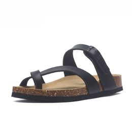 Summer Retro Unisex Cork Clip Toes Flip Flops Flat-Bottomed Non-Slip Beach Shoes Outdoor Casual Slipper