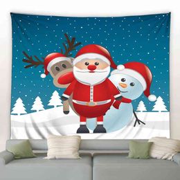 Christmas Decor Tapestry Xmas Tree Santa Elks Snowdoll Wall Hanging Garden Posters Outside Home Living Room Aesthetic J220804