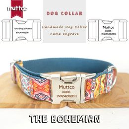 MUTTCO retailing handmade timeproof engraved pet name dog collar THE BOHEMIAN creative ethnic style dog collar 5 sizes UDC050 201030