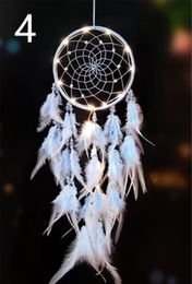 Factory Party Decoration Girl Heart Dream Catcher National Feather Ornaments Lace Ribbons Feathers Wrapped Lights Girls Room Decor Dreamcatcher