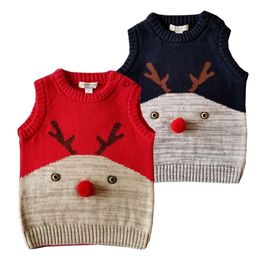 kids sweaters sleeveless year sweater knitted baby vest toddler girl sweater moose deer tops Christmas outfits spring fall LJ201128