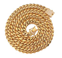 14k Chains Hip hop 10mm encrypted Bracelet Cuba Gold Plated chain buckle with lab diamond Necklace 36 inches