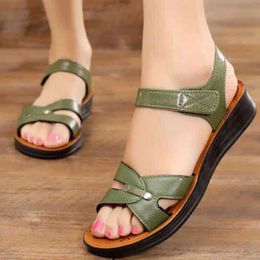 Sommer Neue Frauen Sandalen Flachen, Nicht-slip Offene spitze Schuhe Frauen Casual Vintage Komfortable Mutter Sandalen Zapatos De Mujer zz79 G220518