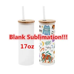 Fast Delivery 17oz Sublimation Tumbler Gradient Juice Bottle With Bamboo Lid And Straw Frosted Wine Mugs DIY Blanks Cups For Gift Wholesale