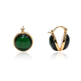 INS Vintage Middle Style Stud Glazed Gemstone Emerald Earrings Female Double-Sided Ball Retro Fashion All-Match Jewellery Gift