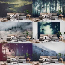 Home Decoration Natural Landscape Psychedelic Forest Mountain Tapestry Aesthetic Wall Hanging 230x180cm J220804