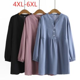 Plus Size Dresses Ladies Spring Autumn Shirt Dress For Women Large Long Sleeve Loose Casual Blue Mini 3XL 4XL 5XL 6XLPlus