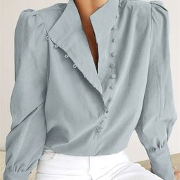 OOTN Elegant Turtleneck Blouse Long Sleeve White Shirt Office Ladies Tops Casual Single-Breasted Puff Sleeve Women Blouse 220407