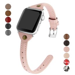 Slim Lady Genuine Leather Wrist Strap For Apple Watch Bands 41mm 45mm 44mm 42mm 40mm 38mm Belt Loop iWatch 7 6 5 4 3 SE Watchband Accessories