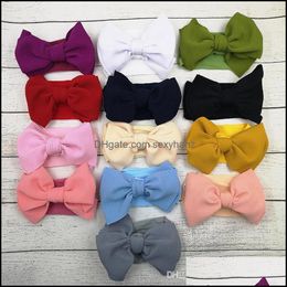 Headbands Hair Jewellery Baby Girls Bow Headband 13 Colours Turban Solid Colour Elasticity Accessories Fashion Kids Boutique Bow-Knot Band Drop