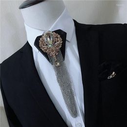 Bow Ties Men Alloy Rhinestone Crystal Tie Cravat Wedding Suit Club Party Shirt Necktie Luxury Tassels Chain PU Leather Ribbon Bowtie Fier22