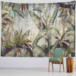 Tapestry Hand Painted Purple Flowers Oil Paint Carpet Wall Hanging Tropical Lan