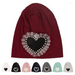 Beanie/Skull Caps Women Casual Ribbing Soft Cotton Skullies Beanies Hats Fashion Winter Warm Solid Color With Love Rhinestone Accessories De
